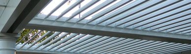 Warrantied Louvretec roofs installed in an outdoor space.